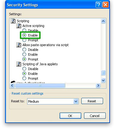 ภาพประกอบ วิธีการเปิดใช้งาน JavaScript บน Internet Explorer7